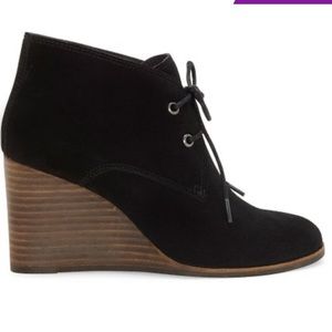 NWOT : Lucky Brand: Black Leather Suede Wedge Bootie: Sz. 8.5,
